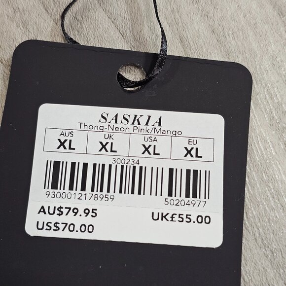 Honey Birdette Saskia Thong in Neon Pink and Mango Size XL - Picture 3 of 5